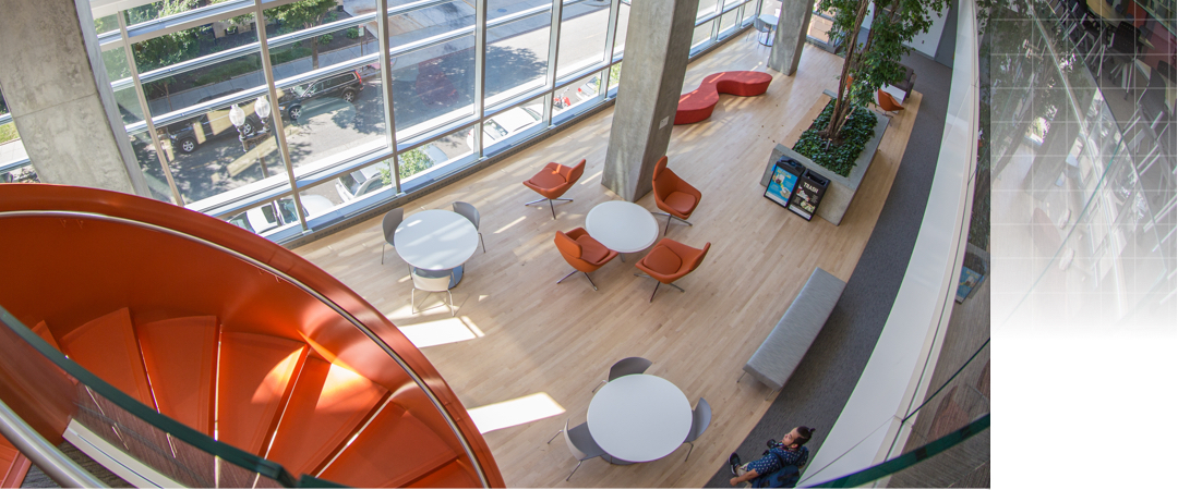 view of the top of the stairs in the science and engineering hall