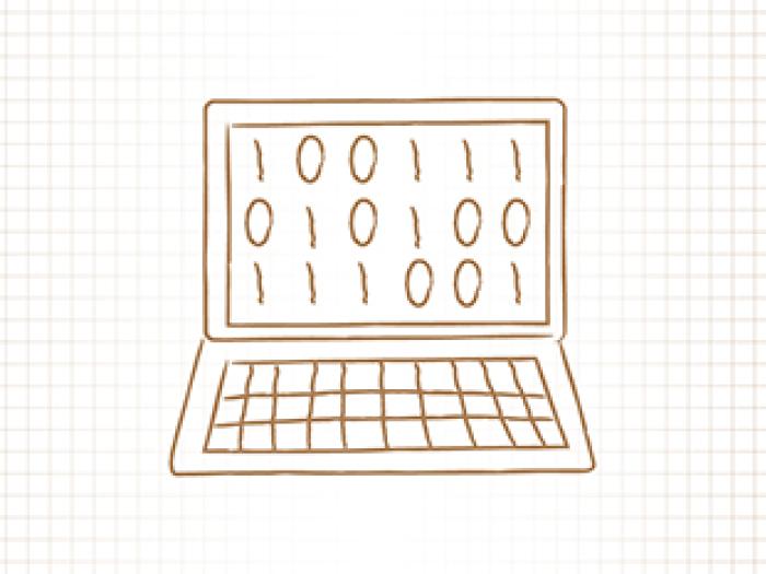 illustration of computer with ones and zeroes