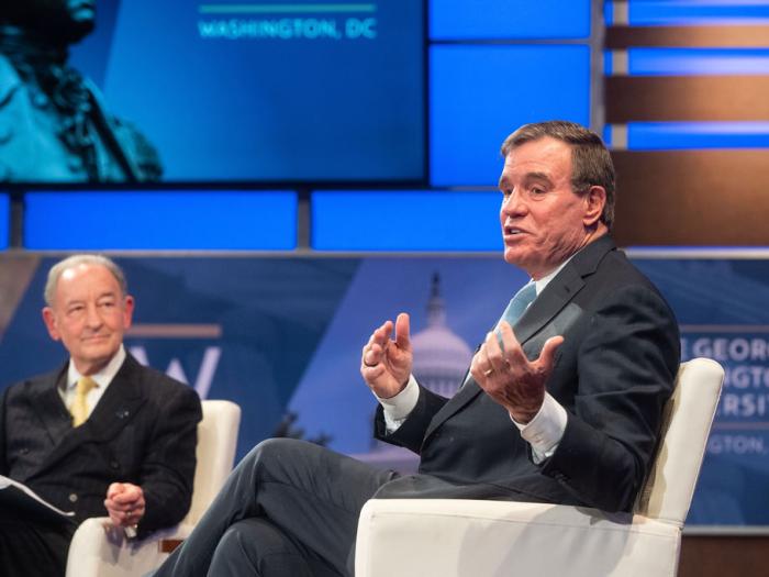Senator Mark Warner and President Mark Wrighton